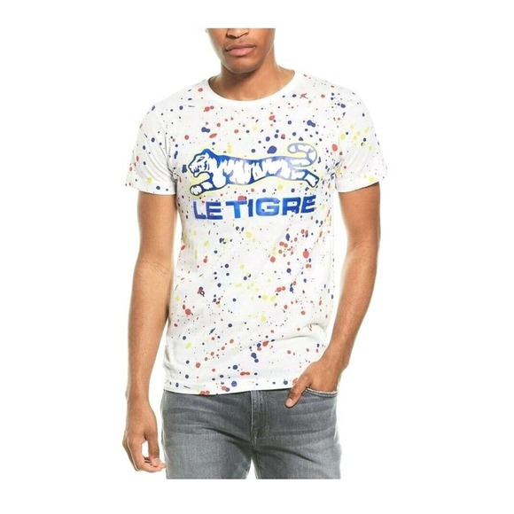 Le Tigre Men's Allover Paint Splatter Blast White Tee T-Shirt - Picture 1 of 3